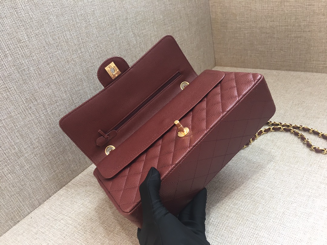 Medium Classic Flap Caviar Bag A01112 Burgundy/Gold